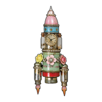 Vintage flower clock rocket printed wood cutout