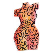 Orange pink black squiggle curvy torso printed wood cutout