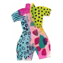Blue pink green patchwork torso printed wood cutout