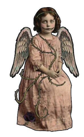 Vintage pink dress winged angel girl wood cutout