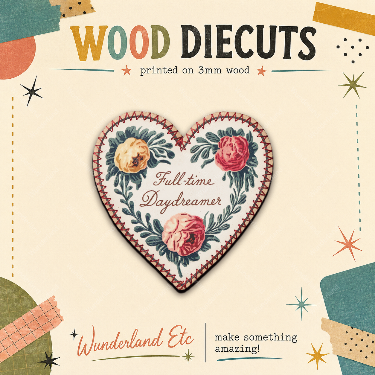 Full-time Daydreamer Floral Heart Wood Cutout