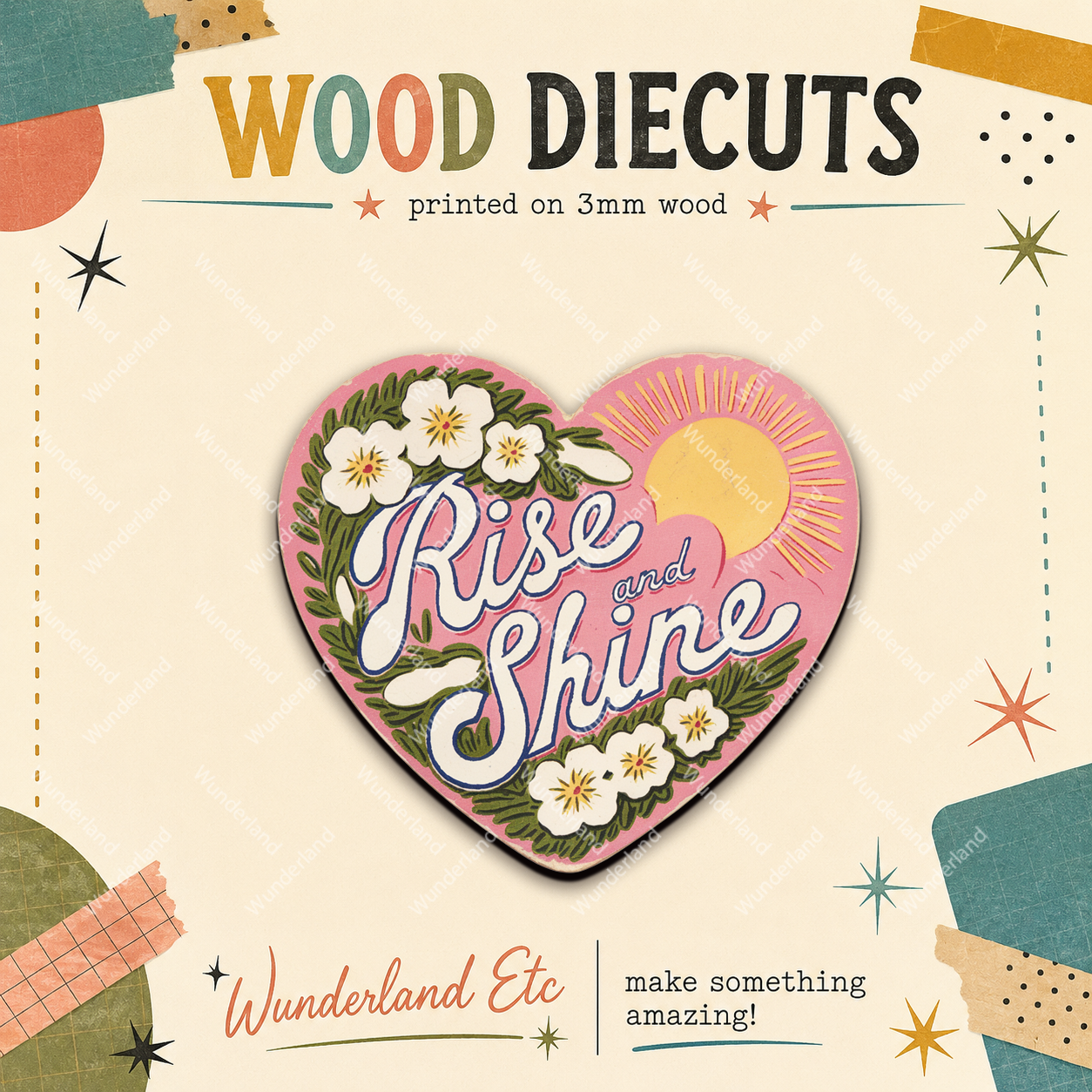 Rise and Shine Pink Heart Wood Cutout