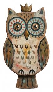 Vintage crowned folk art owl wood cutout thumbnail