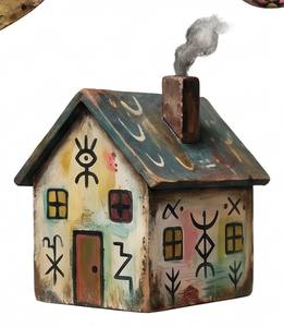 Painted folk art house wood cutout thumbnail