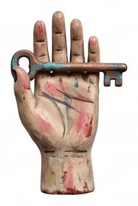Hand holding key wood cutout thumbnail