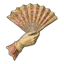 Hand holding a pink floral folding fan printed wood cutout