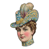 Victorian woman in ornate blue feathered hat printed wood cutout