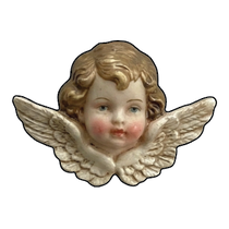 Vintage cherub head with ivory wings printed wood cutout
