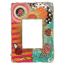 Colorful sunburst floral frame printed wood cutout