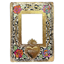 Black and gold sacred heart floral frame printed wood cutout
