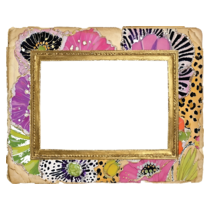 Pink floral leopard landscape frame printed wood cutout