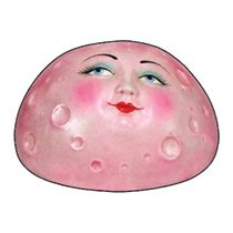 Pink half moon face printed wood cutout