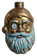 Vintage Santa face ornament with clock eyes and blue beard
