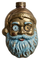 Vintage Santa face ornament with clock eyes and blue beard