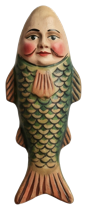 Vintage fish lady doll with human face and green scaled body
