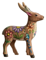 Vintage floral painted deer figurine with colorful flowers