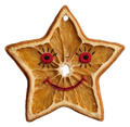 Whimsical orange star face ornament with embroidered eyes and smile