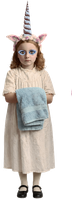 Unicorn girl holding a blue towel