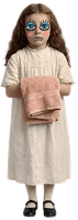 Vampire girl holding a pink towel