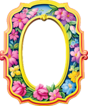 Ornate yellow pink blue floral frame facade wood cutout