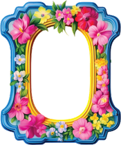 Blue pink yellow floral frame facade wood cutout