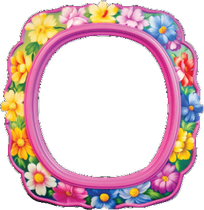 Pink yellow blue floral frame facade wood cutout