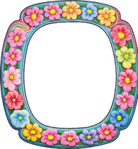Aqua teal pink yellow floral frame facade wood cutout