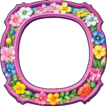 Purple pink blue yellow floral frame facade wood cutout