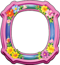 Pink blue yellow floral frame facade wood cutout