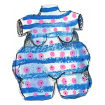 Blue striped pink polka dot curvy torso printed wood cutout