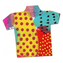 Colorful yellow teal polka dot patchwork torso printed wood cutout