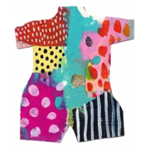 Colorful mixed pattern patchwork torso printed wood cutout