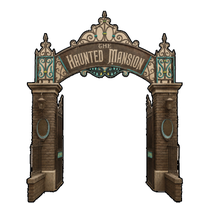 Ornate haunted mansion entrance arch printed wood cutout