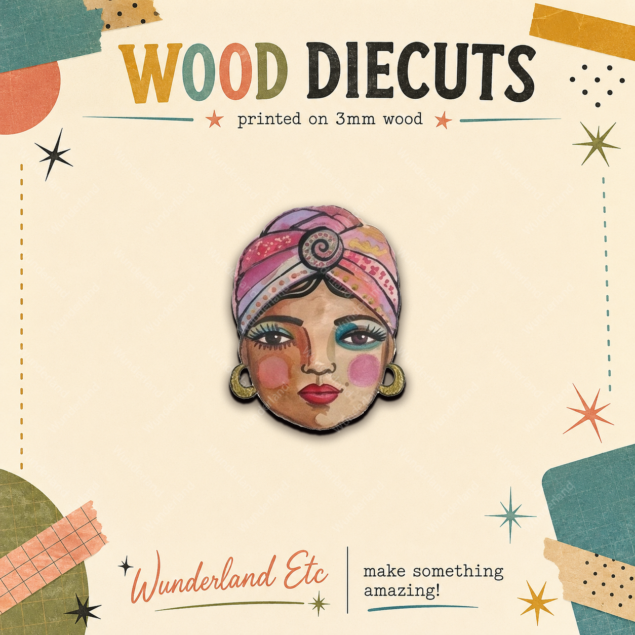Turban Watercolor Head Wood Cutout
