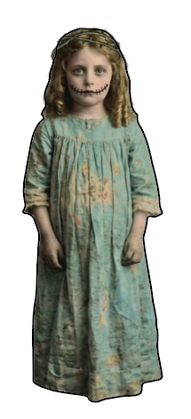 Vintage blue dress girl wood cutout