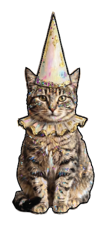 Vintage tabby cat wearing a party hat wood cutout