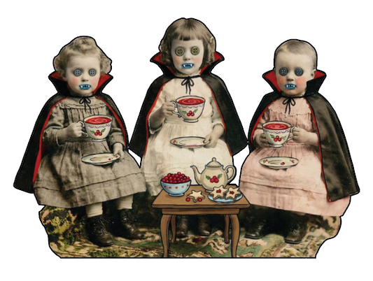 Three vintage vampire girls having a tea party wood cutout